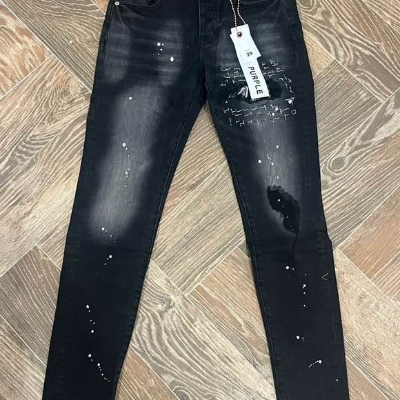 Black Distressed Purple Brand Jeans with Paint Splatter - Picture 1 of 4